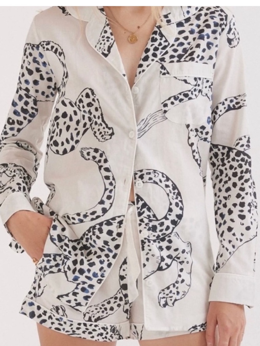 Desmond And Dempsey Black Jaguar Cotton Pajama Set